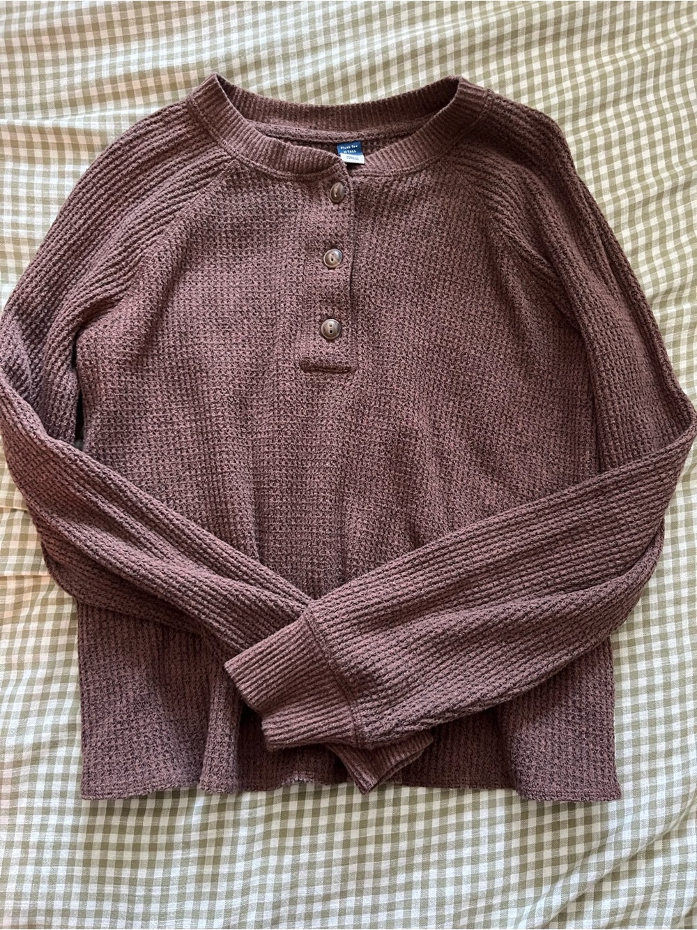 Old Navy Mauve Waffle-Knit Henley Sweatshirt